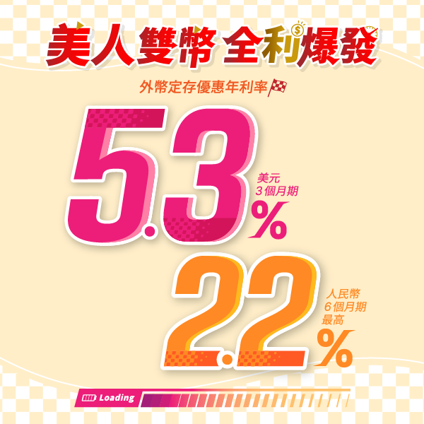 美元3個月期年利率最高5.2%，人民幣6個月期年利率最高2.2%